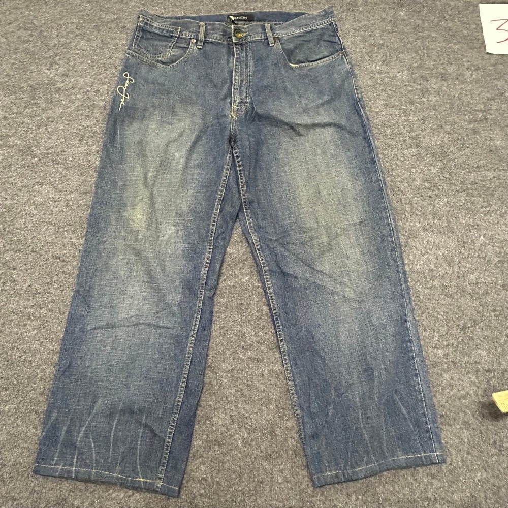 Sean John Jeans Mens Size 36 Blue Relaxed Wide Leg Embroidered Cotton Streetwear